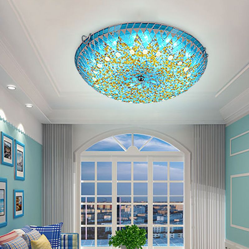 Eryn Moderne Ronde Plafondlamp Blauw Metaal/Glas Slaapkamer/Woonkamer