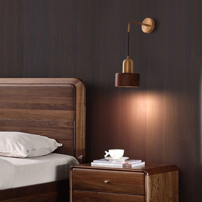 Ozawa Vintage Cilinder Wandlamp Hout/Metaal Goud Slaapkamer/Eetkamer/Woonkamer