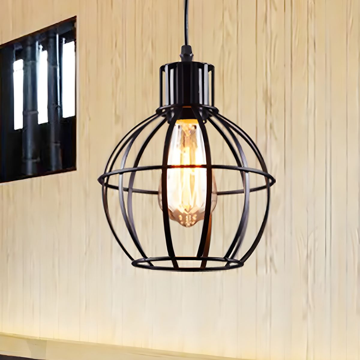 Alessio Industriële Lampenkooi Metalen Hanglamp  Woonk/Eetk/Slaapkamer Zwart