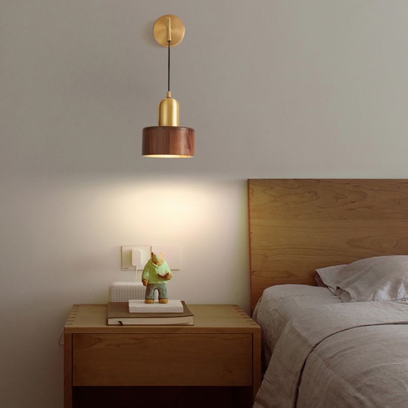 Ozawa Vintage Cilinder Wandlamp Hout/Metaal Goud Slaapkamer/Eetkamer/Woonkamer
