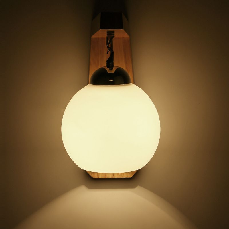 Ozawa Moderne Bol LED Wandlamp Metaal/Hout/Glas Beige Slaap/Woon/Badkamer
