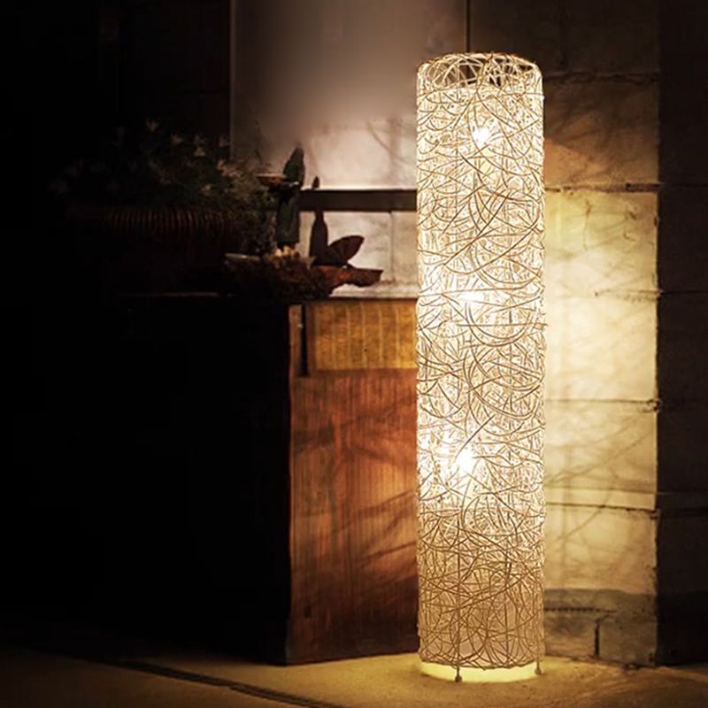 Ritta Retro Rond/Rechthoek/Vierkant Vaas LED Vloerlamp Metaal/Rotan Wit/Bruin Eetkamer