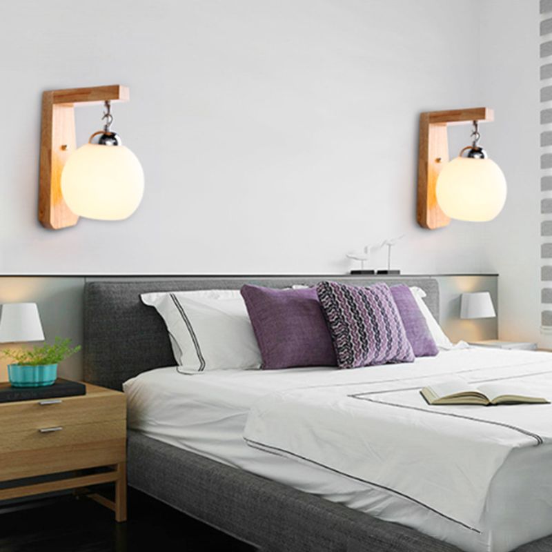 Ozawa Moderne Bol LED Wandlamp Metaal/Hout/Glas Beige Slaap/Woon/Badkamer