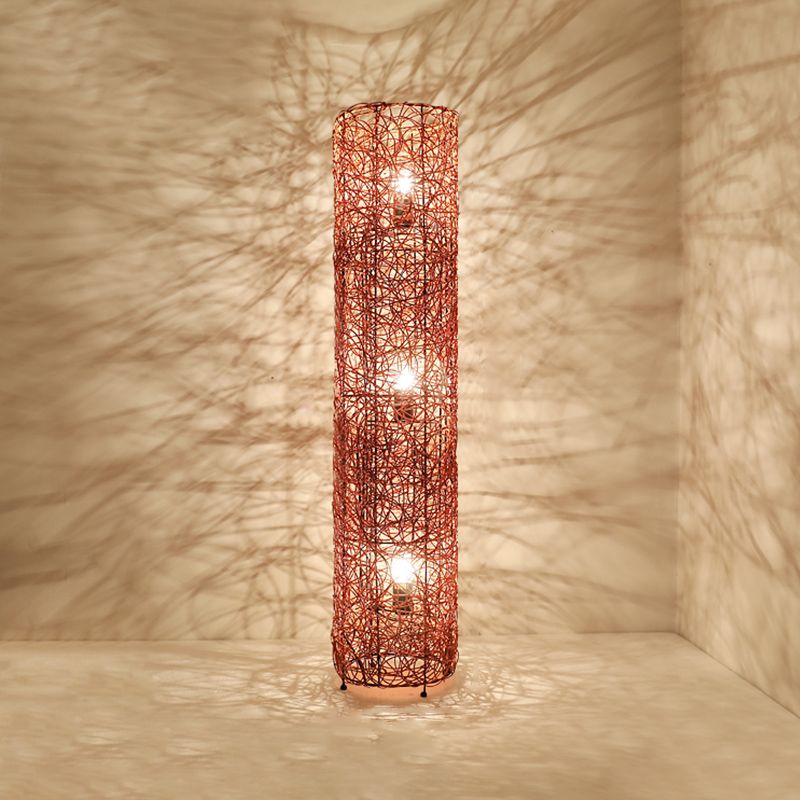 Ritta Retro Rond/Rechthoek/Vierkant Vaas LED Vloerlamp Metaal/Rotan Wit/Bruin Eetkamer