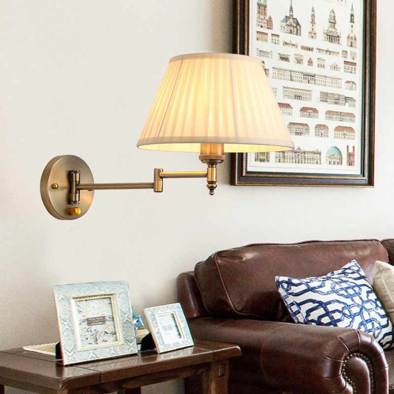 Carins Vintage Design Wandlamp Geplooide Stof Verstelbaar Wit/Beige Slaapkamer/Woonkamer