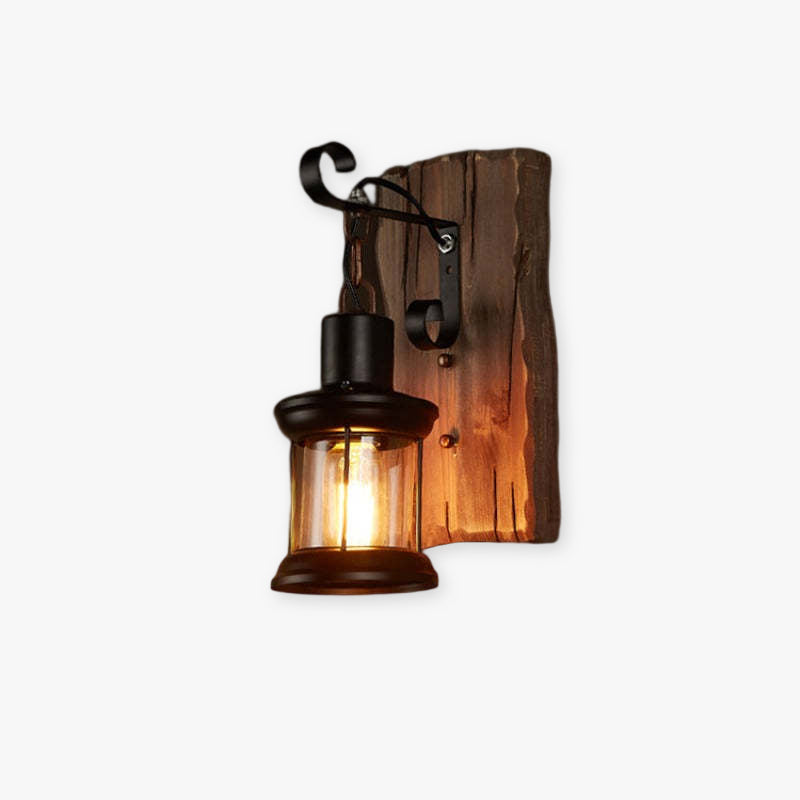 Alessio Retro Lantern LED Wandlampen Zwart Bronze Metaal Hout Slaapkamer