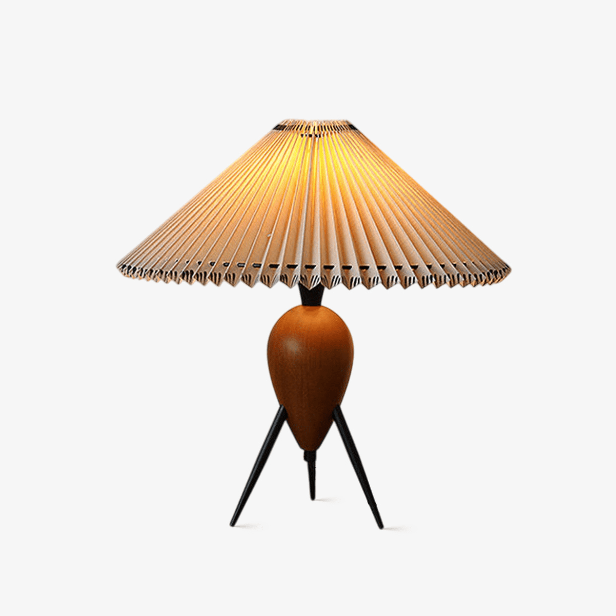 Elyse tafellamp van walnoot en beige stof in retro-stijl