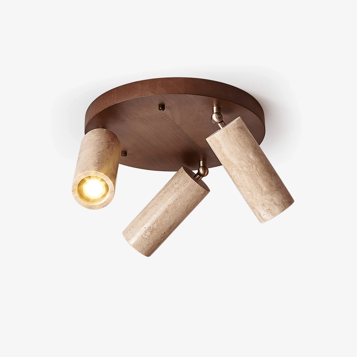 Zevenion meervoudige arm plafondlamp met walnoothout en geel travertin