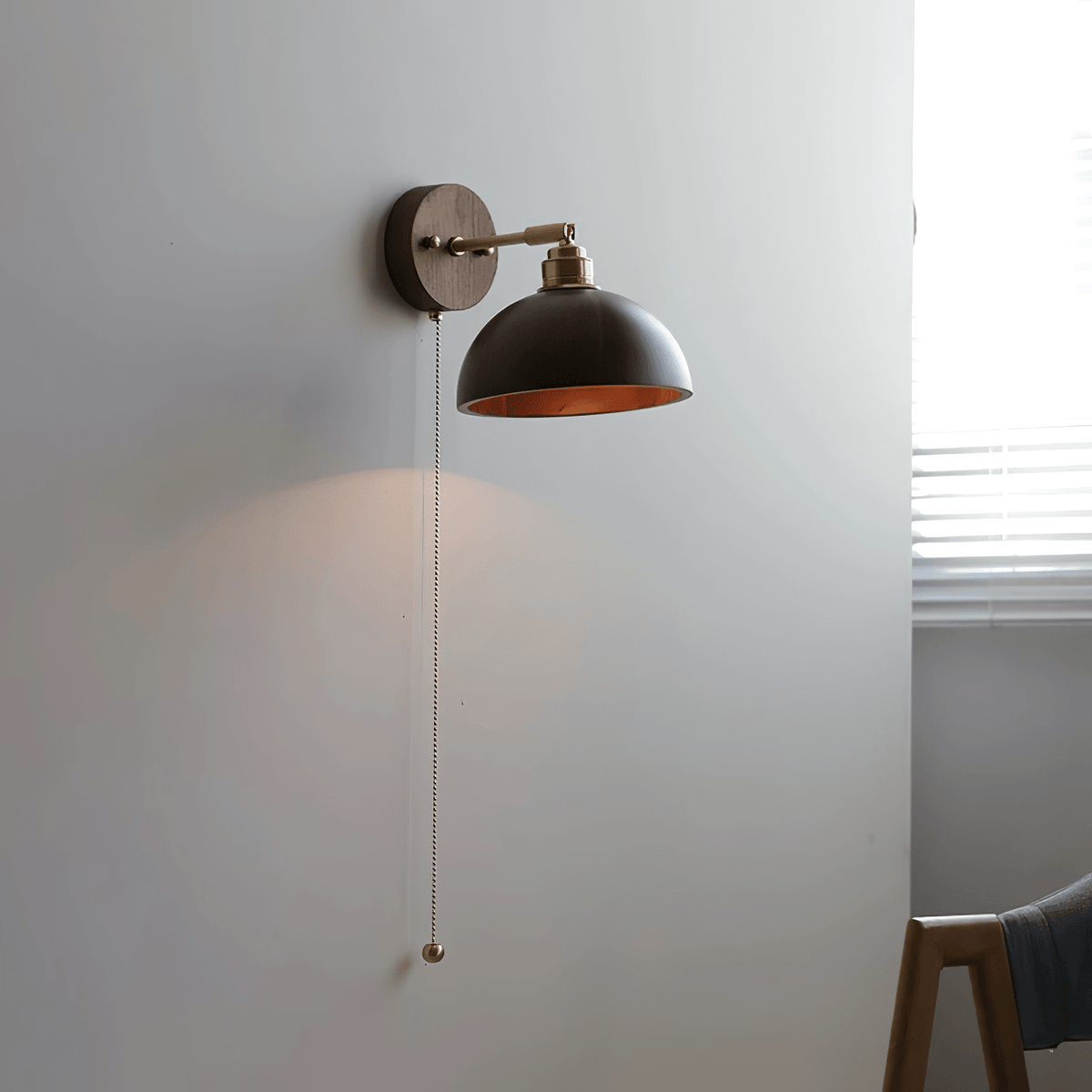 Arsole Traditionele Elegante wandlamp met Trekkoord in messing