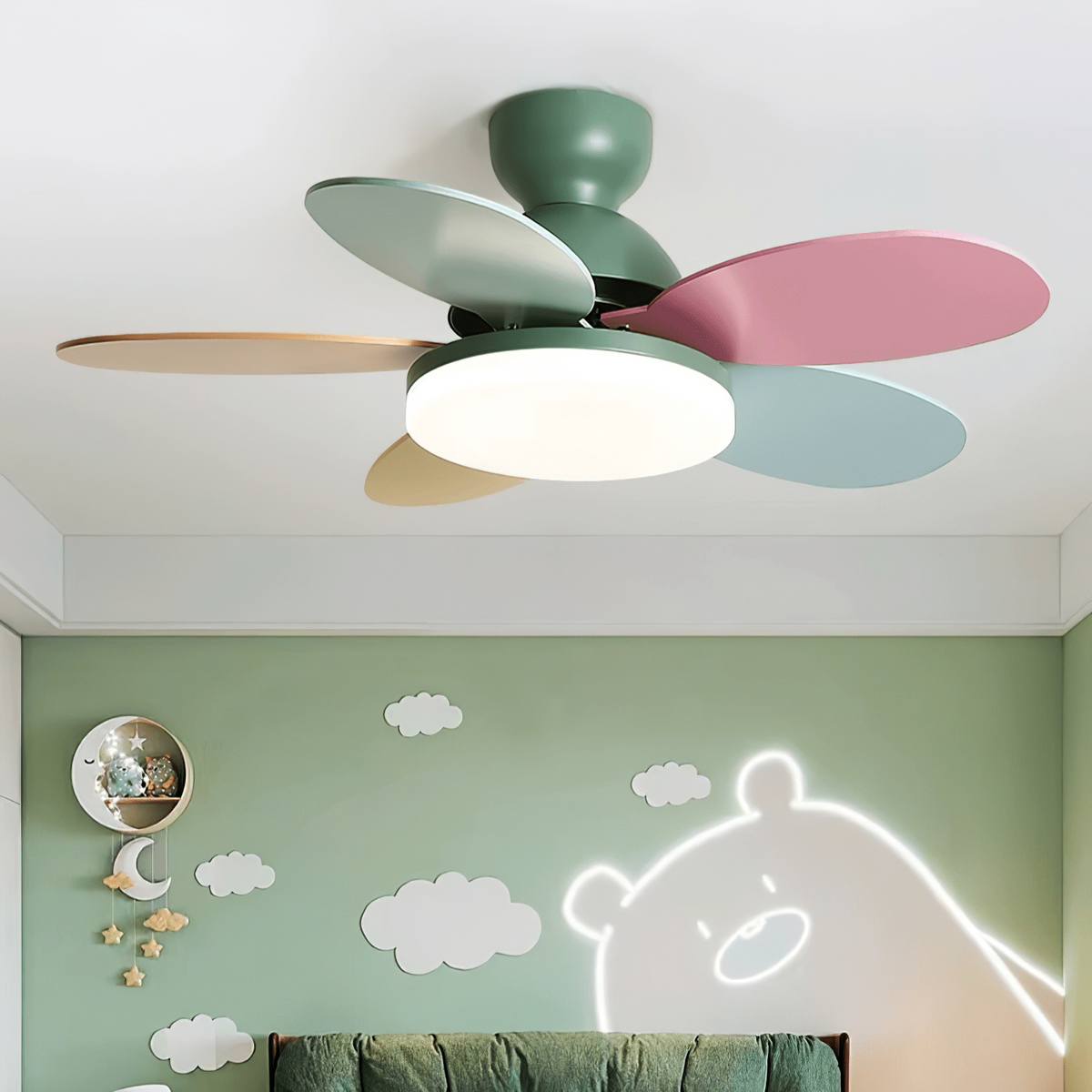 Eireise kleurrijke plafondventilator met lamp voor de kinderkamer
