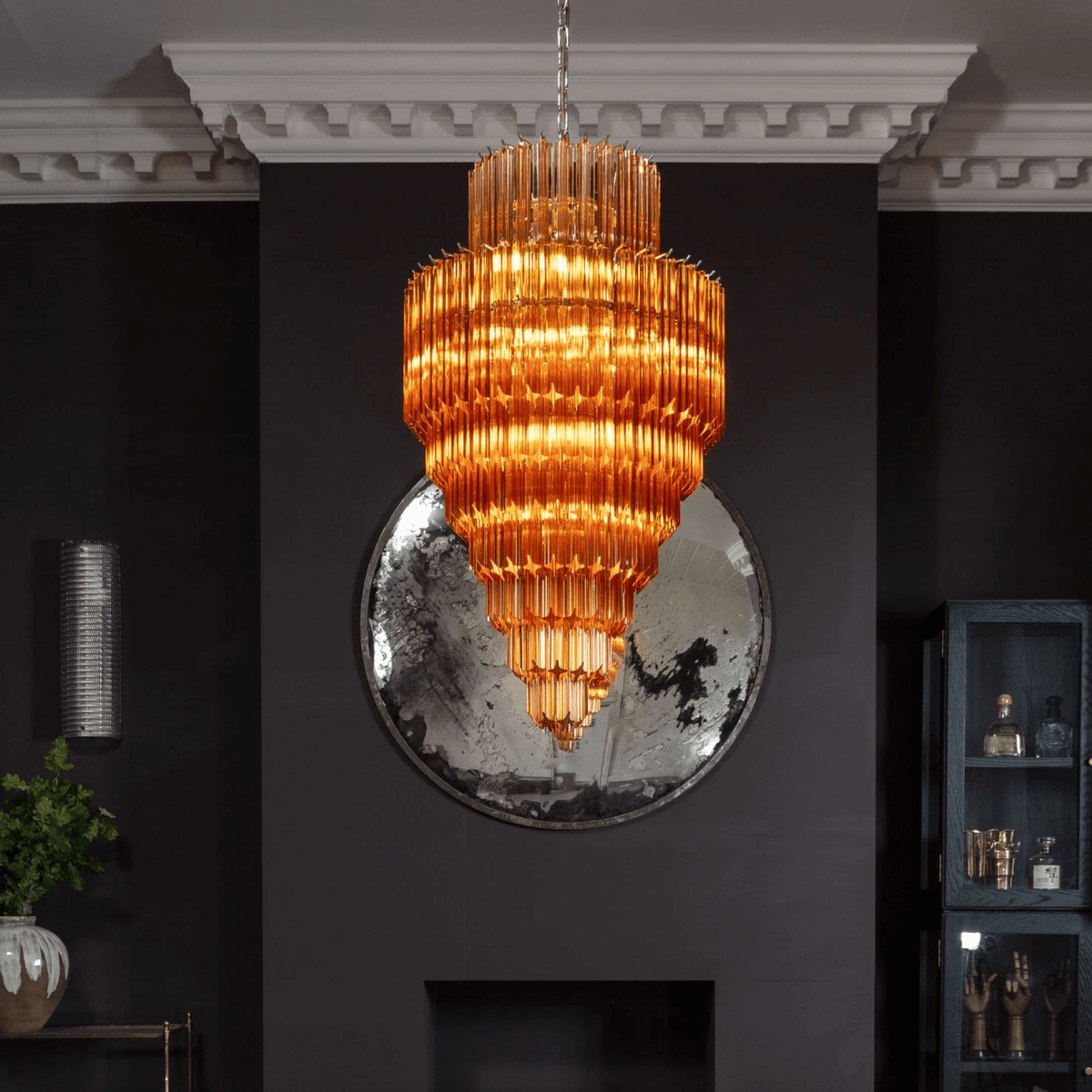 Liororelle Kroonluchter van glas Amber Diamantglas Gelaagd Retro
