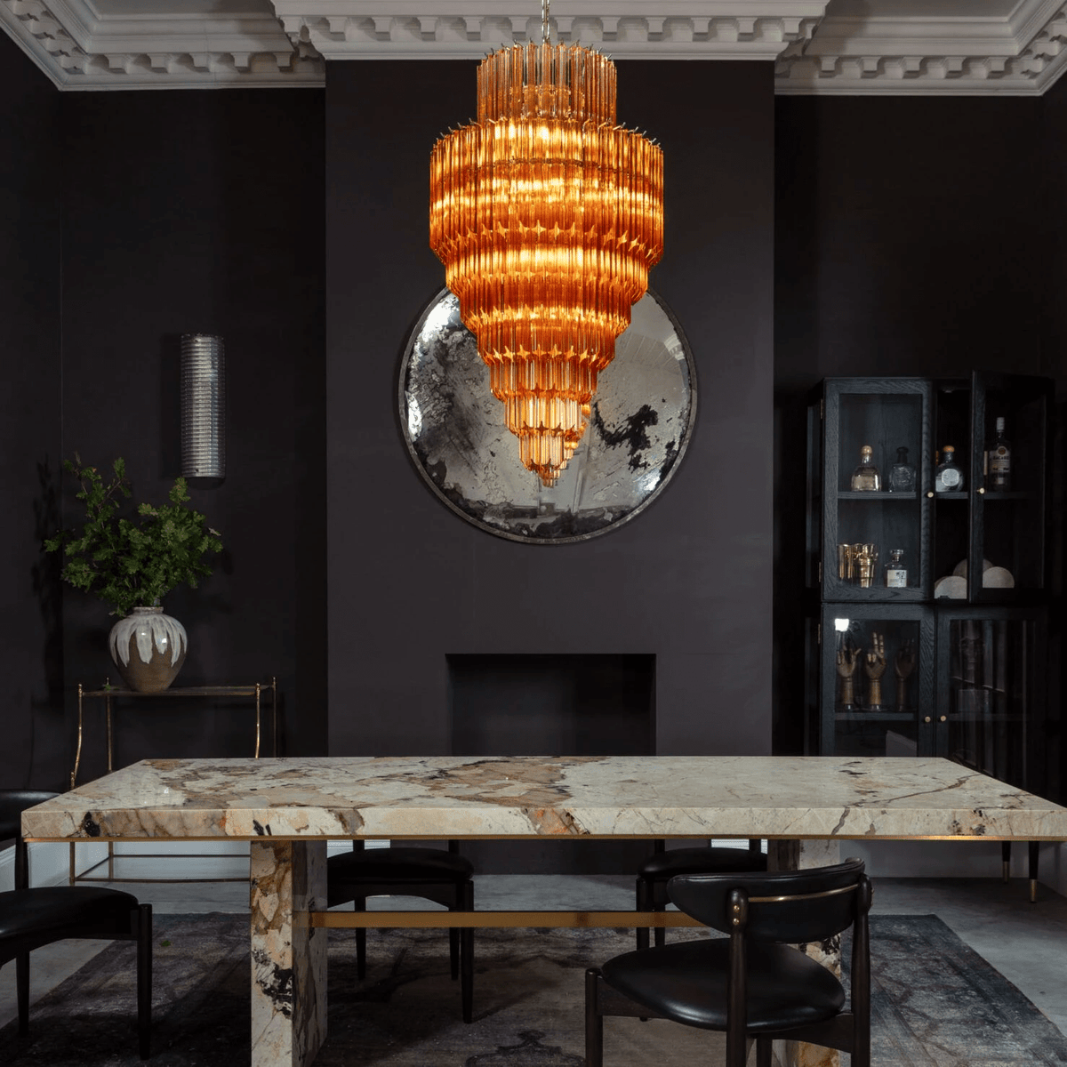 Liororelle Kroonluchter van glas Amber Diamantglas Gelaagd Retro