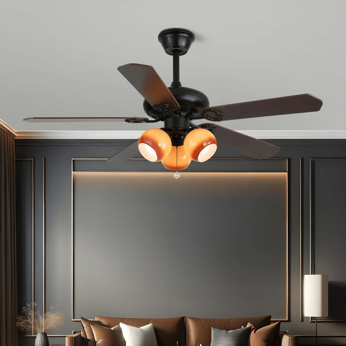 Calviera Vintage hout glas plafondventilator met verlichting