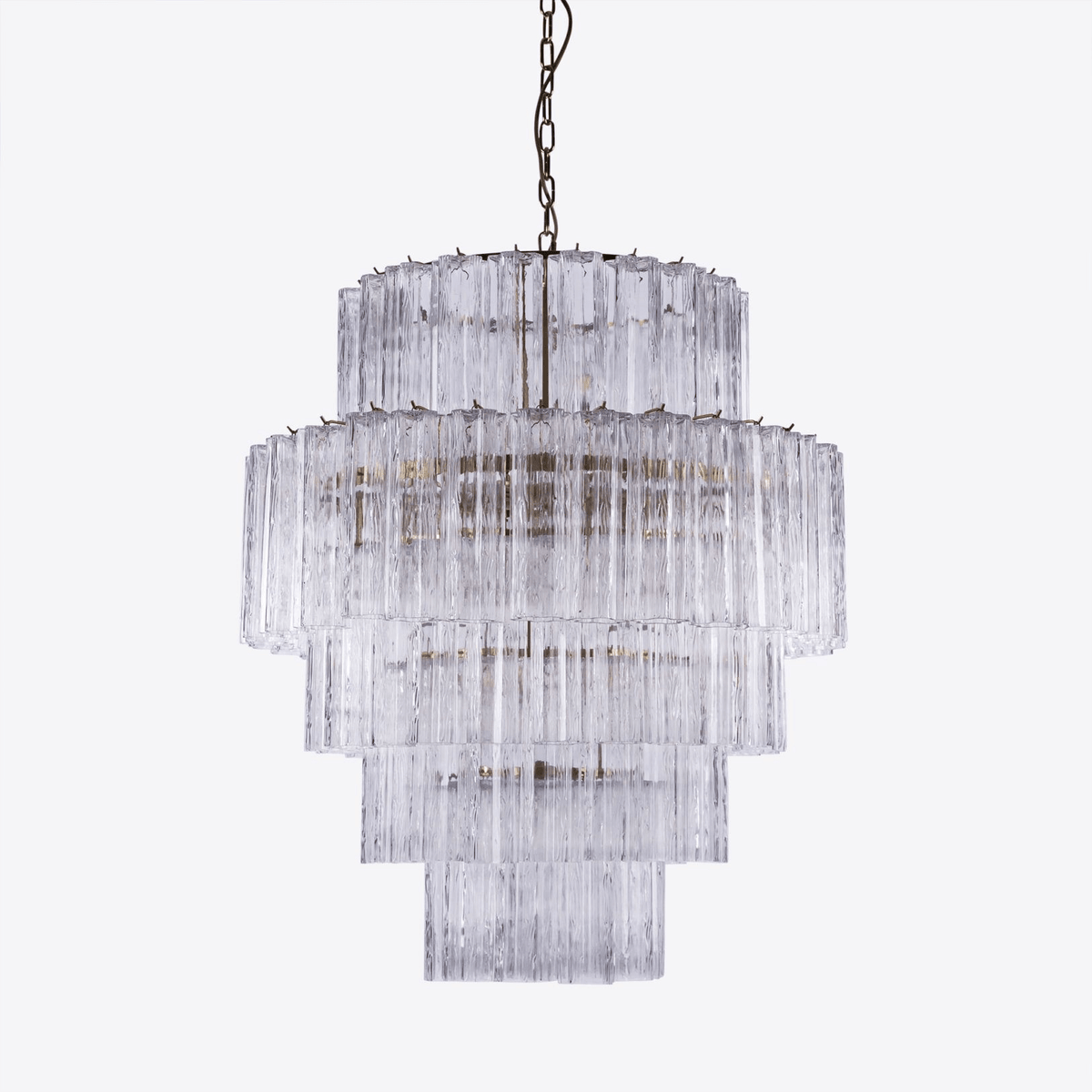 Eiraora kroonluchter met lagen van roze prisma-glas, elegant