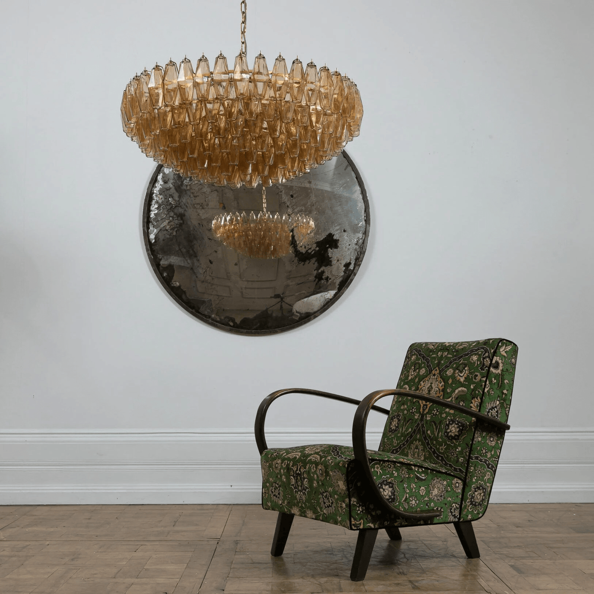 Celinora kroonluchter met gelaagde amber glas in vintage stijl