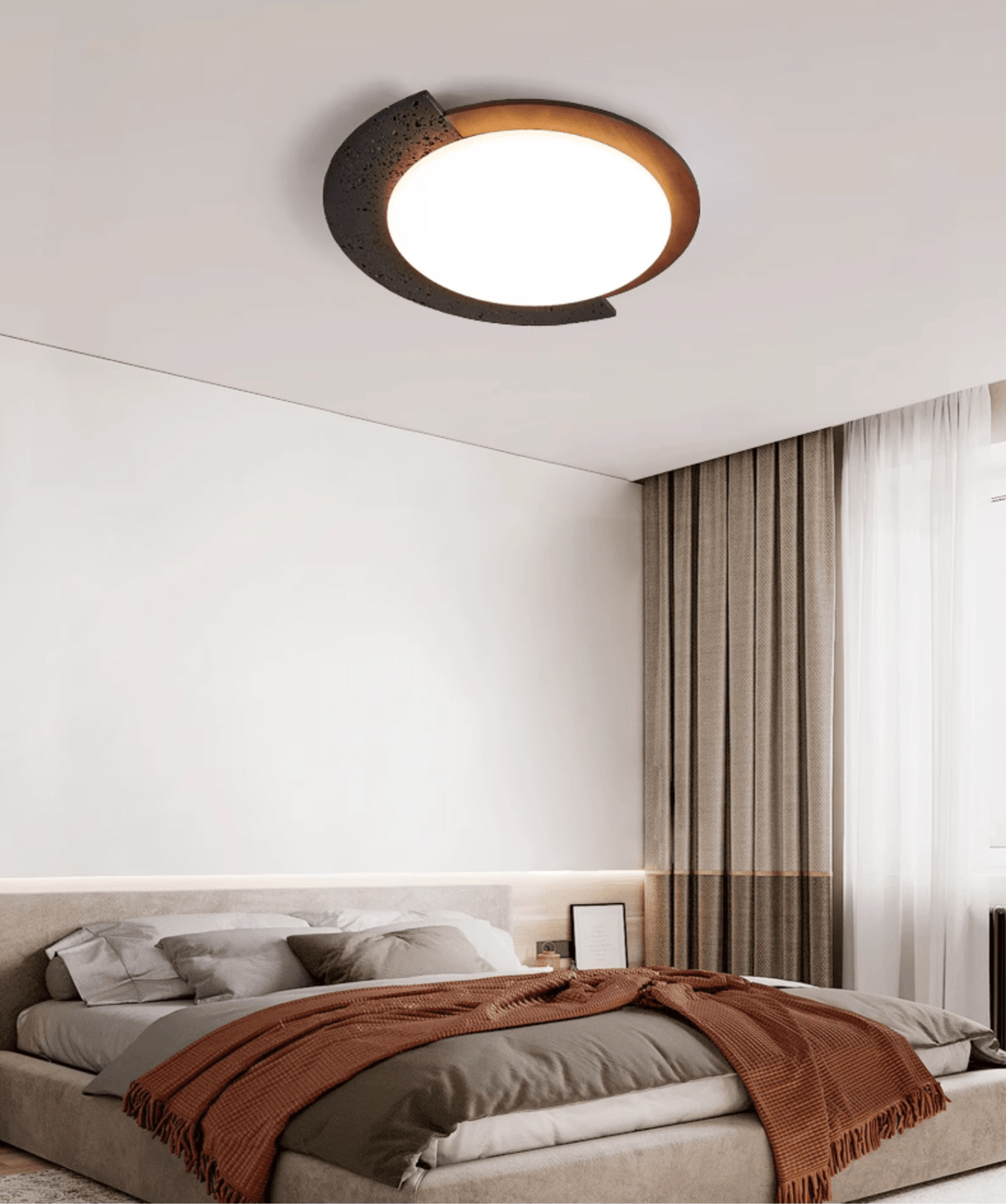 Taveira asymmetrische plafondlamp van zwarte travertin en donker walnoot