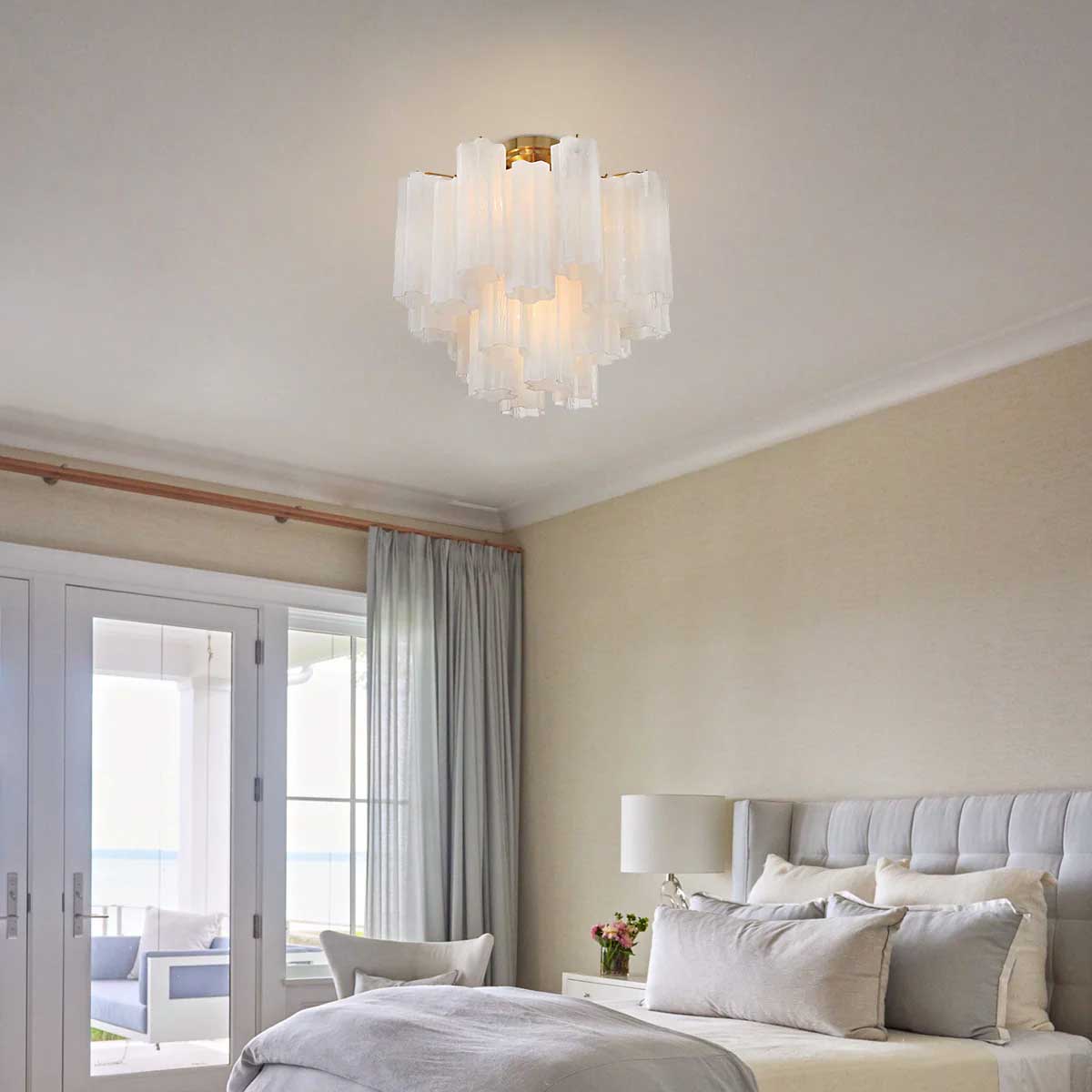 Eirerise plafondlamp met heldere Murano-glasbuizen handgemaakt