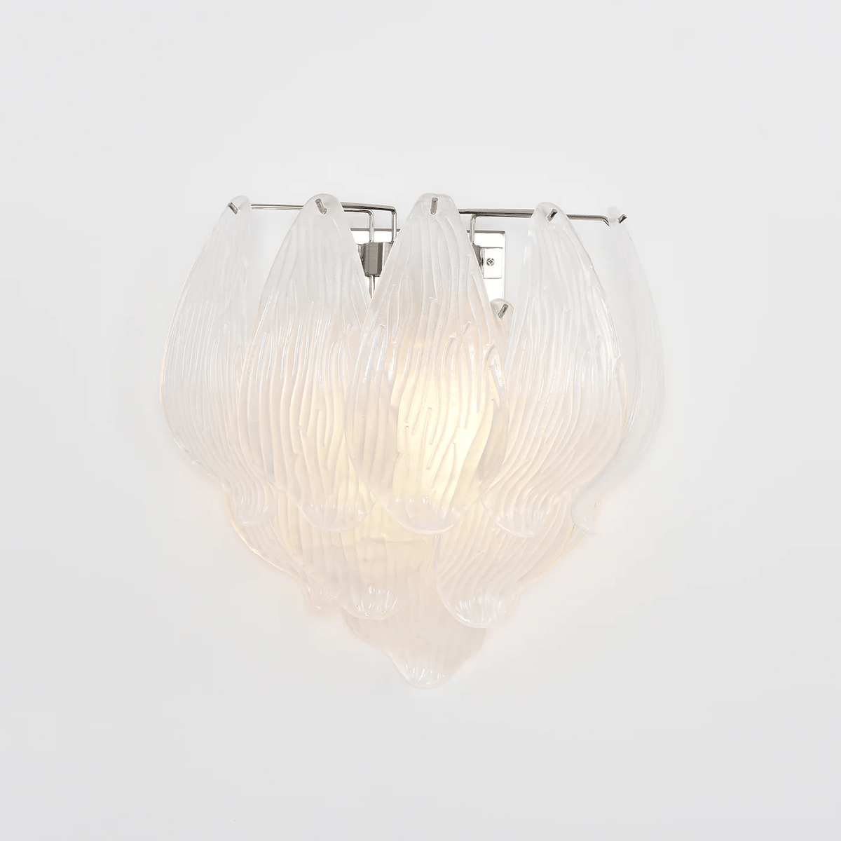 Lioriniella wandlamp Murano-glasbladeren met bloemblaadjes in cascaderende lagen met mat glas