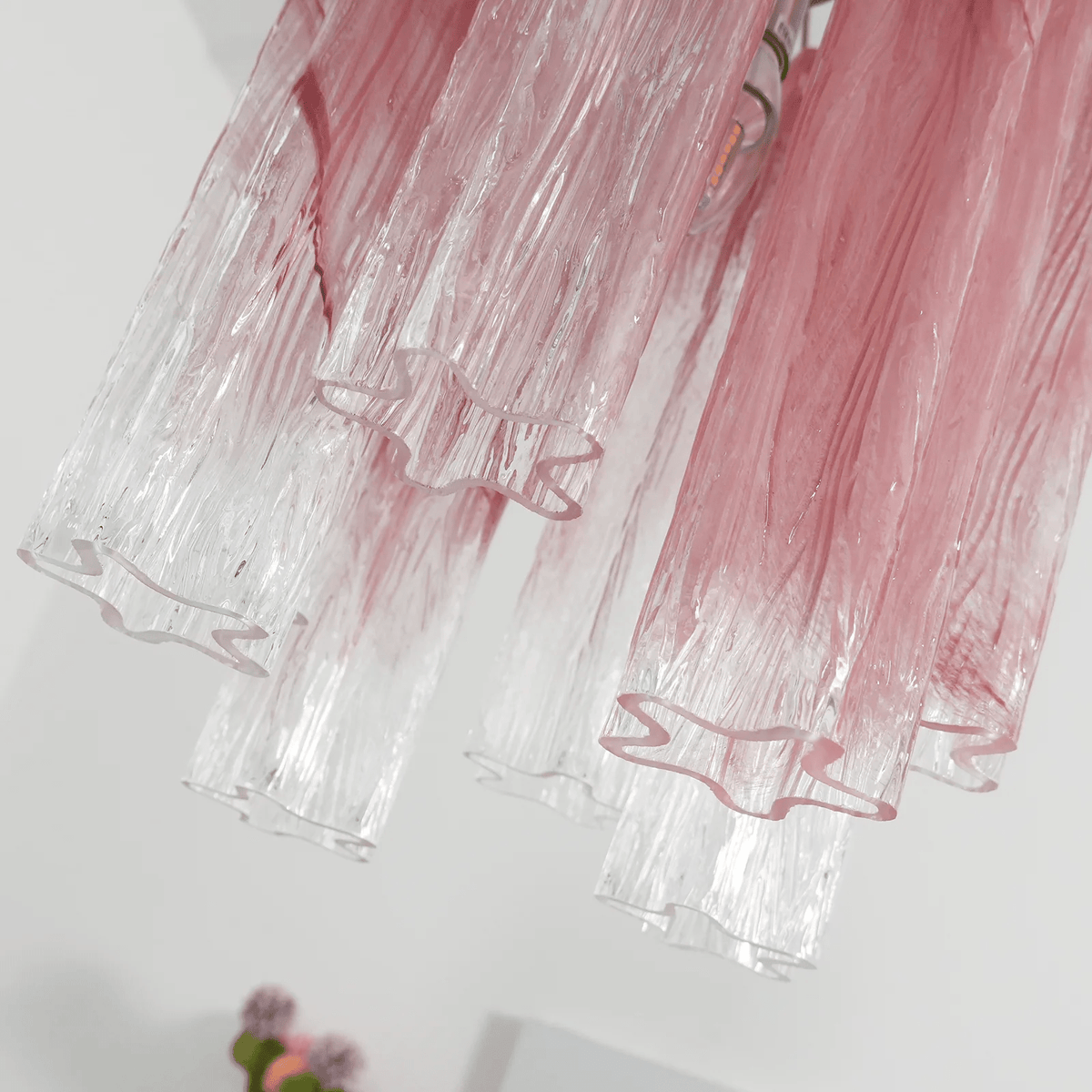 Lioroella kroonluchter met roze-naar-transparante kleurverloop in Murano-glas