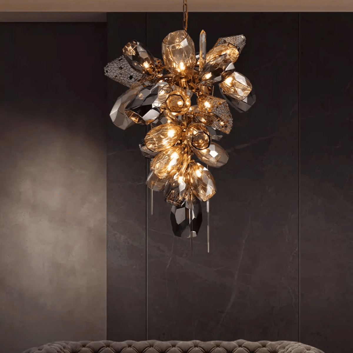 Celirian Kroonluchter Moderne glas Kristal Rookglas Cluster