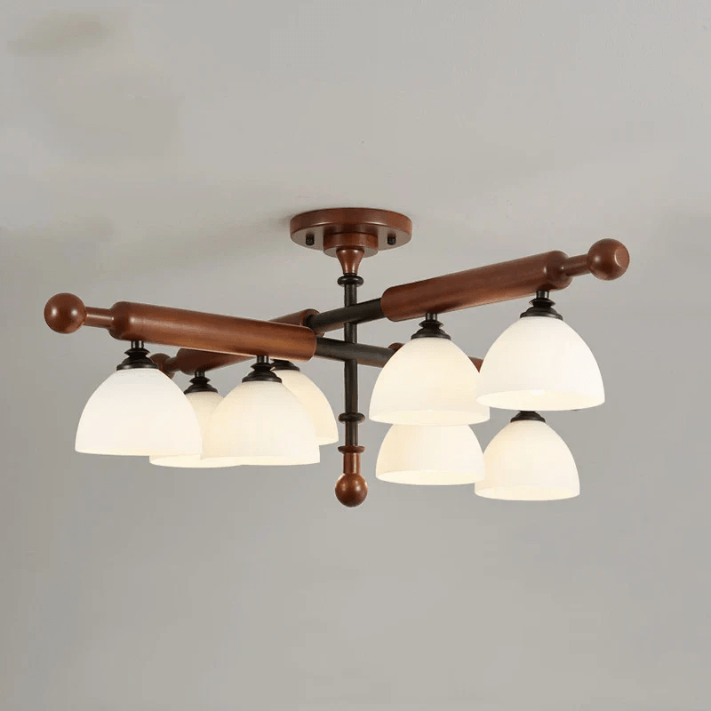 Rusticana kruisbalk plafondlamp van walnoothout