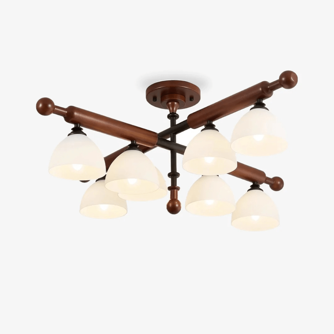 Rusticana kruisbalk plafondlamp van walnoothout