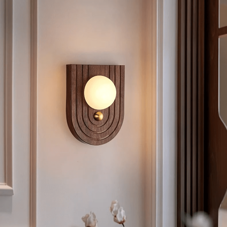 Orlin albasten wandlamp hout