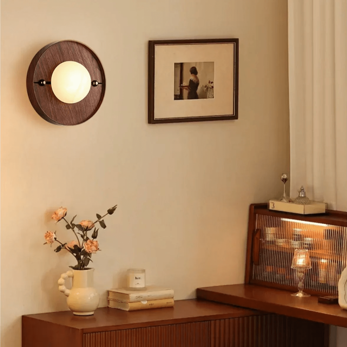 Orlin albasten wandlamp hout