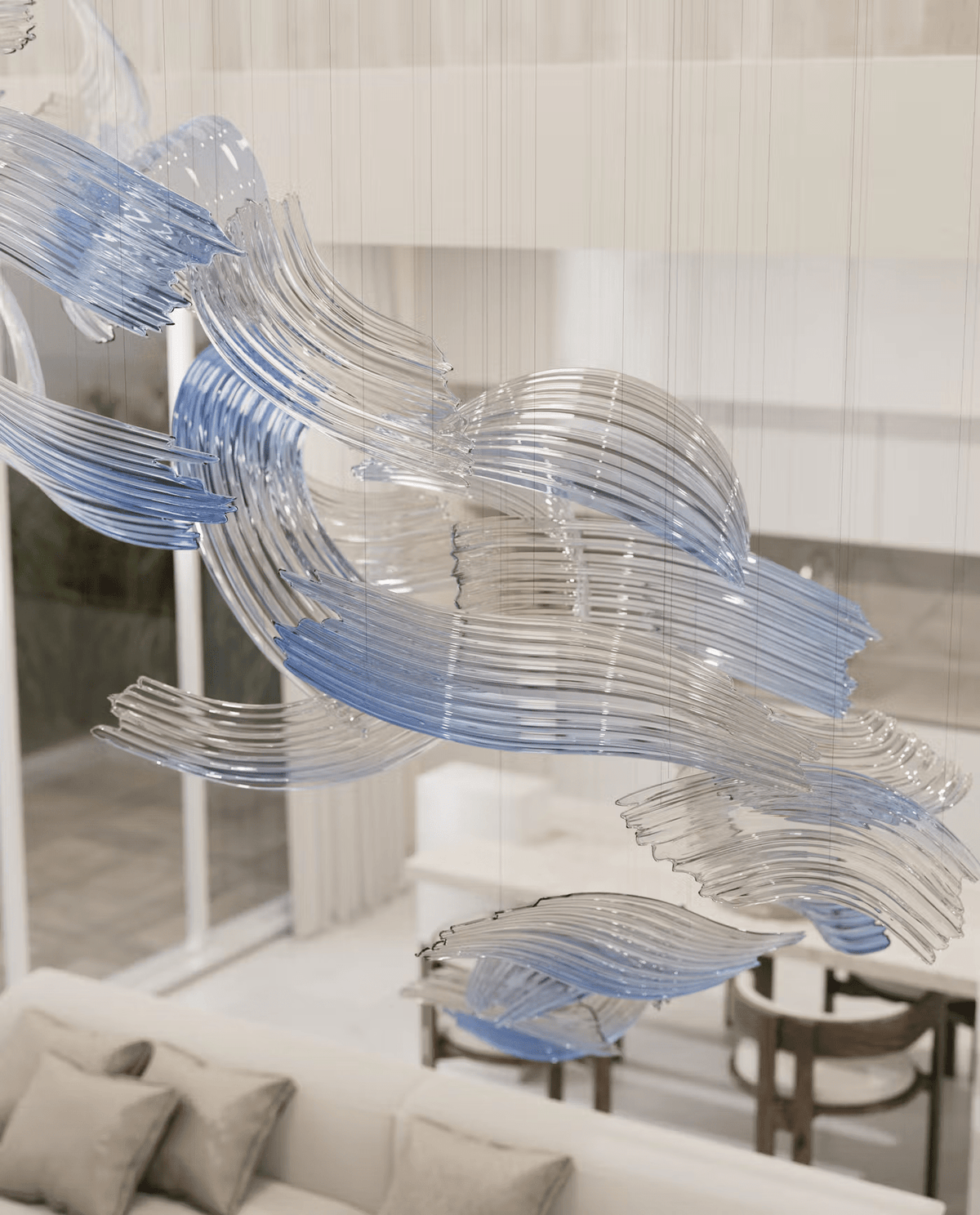 Indigo Brush Abstract Art Blauw & Helder glas Kroonluchter