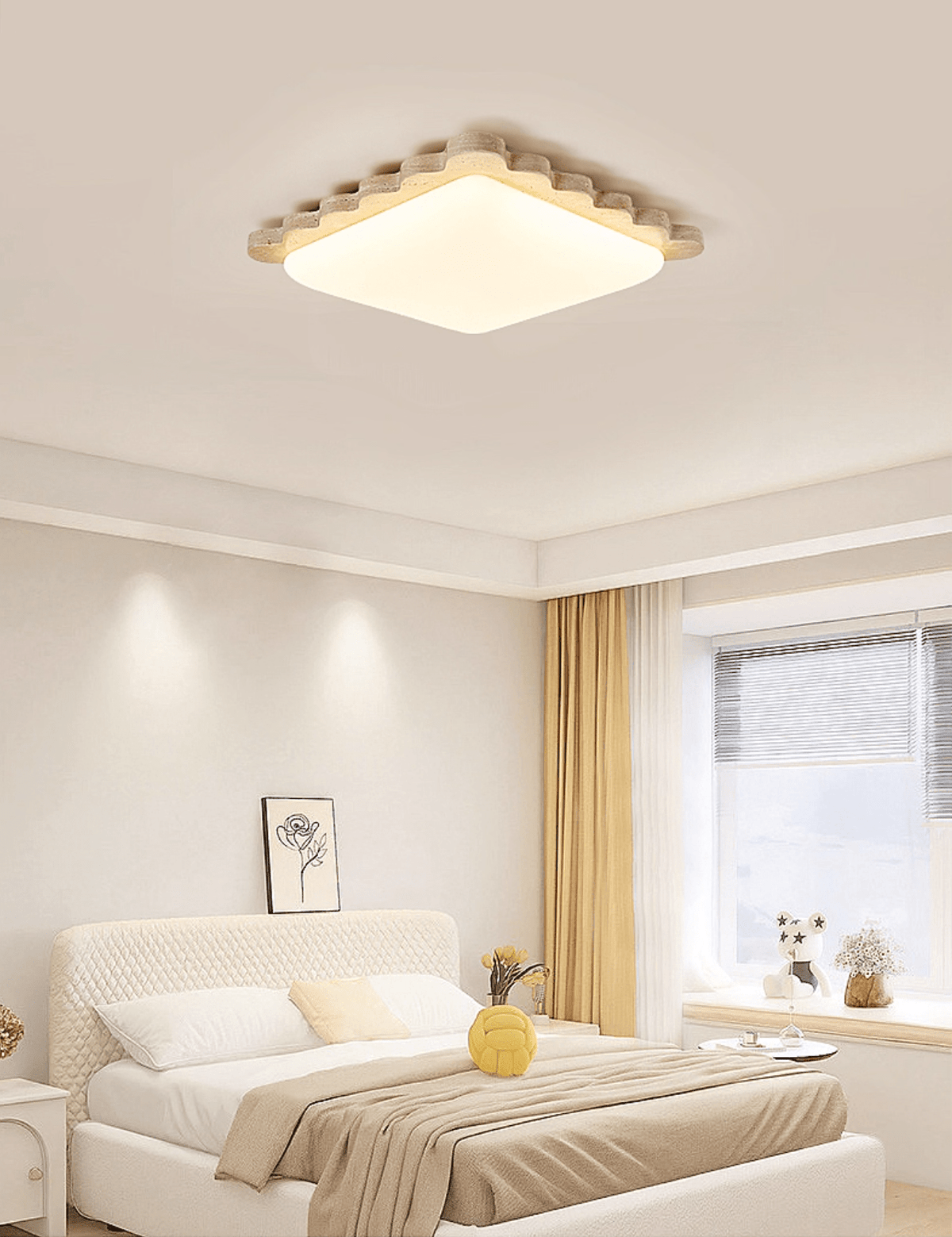 Crestwood plafondlamp in geel travertin met gebogen rand