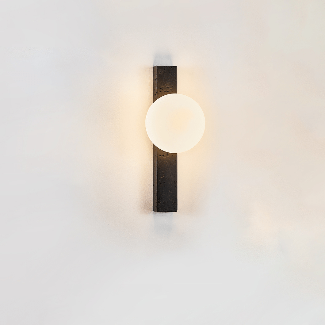 Zoshaira bollen Zwart travertin wandlamp