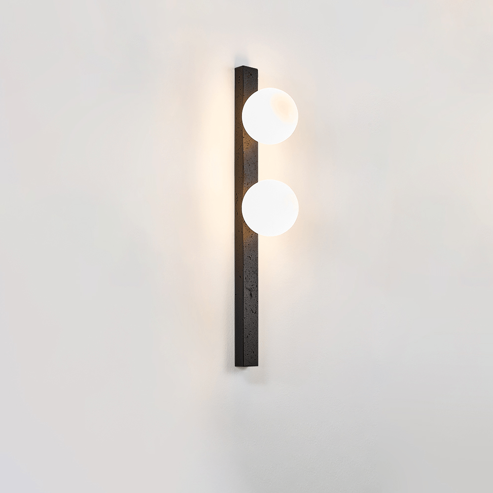 Zoshaira bollen Zwart travertin wandlamp