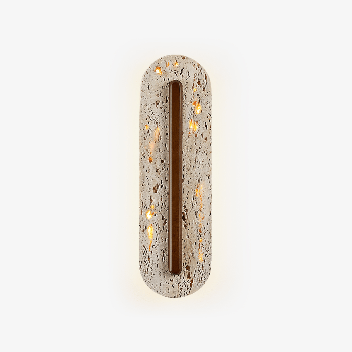 Cato Bellamont Minimalistische wandlamp in walnot met geel travertin