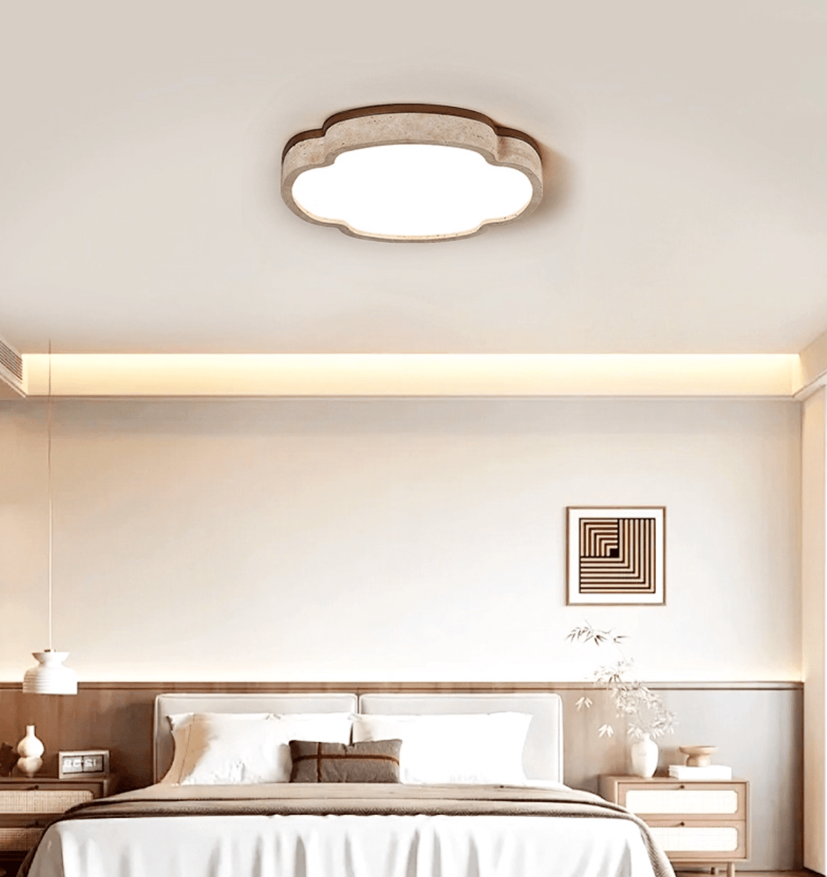 Vito Marshmallow vierbloemblaadjes Cloudform plafondlamp in geel travertin met bloemblaadjes