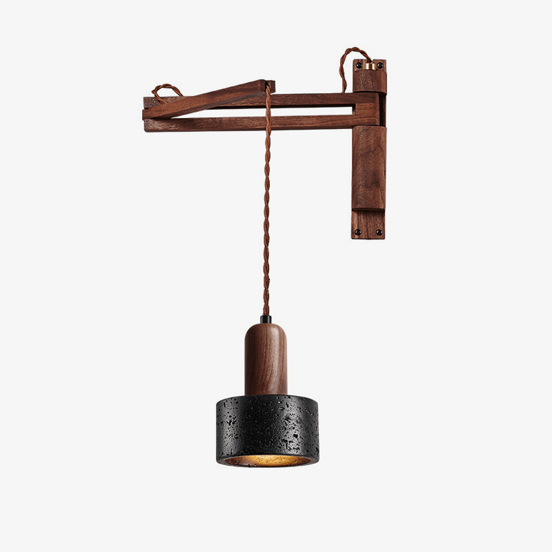 Vamki aanpasbare wandlamp in zwart travertin en walnoothout