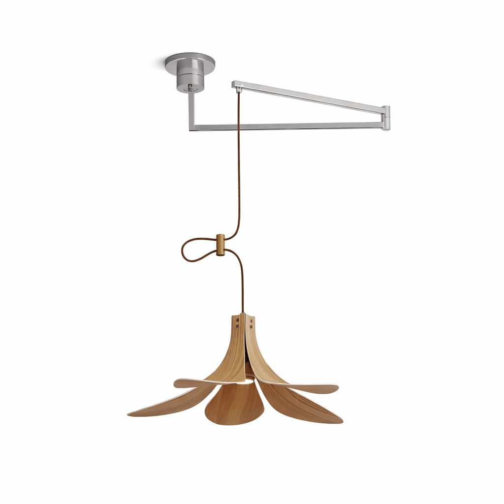 Sylaliella hanglamp met beweegbaar armatuur en conische houten kap