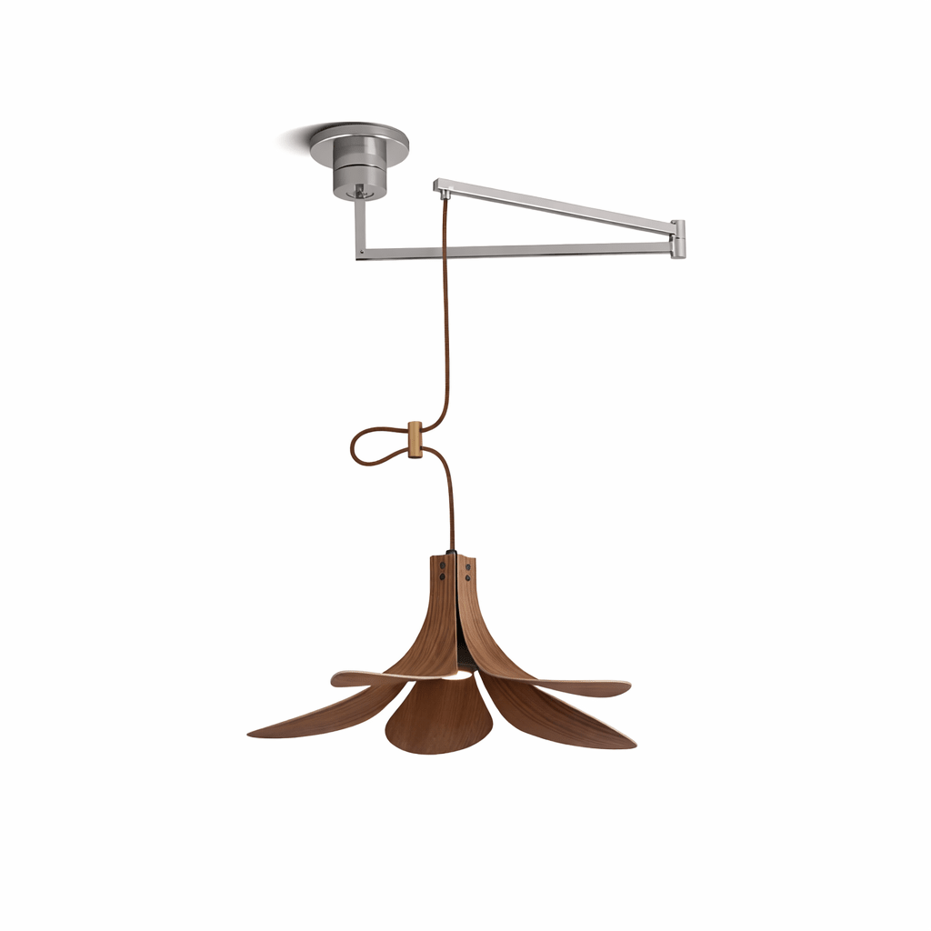 Sylaliella hanglamp met beweegbaar armatuur en conische houten kap