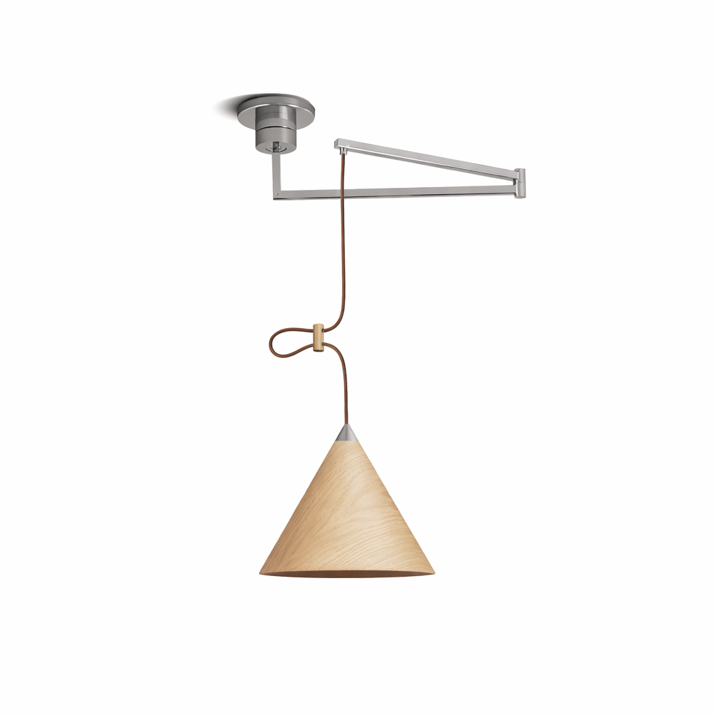 Sylaliella hanglamp met beweegbaar armatuur en conische houten kap