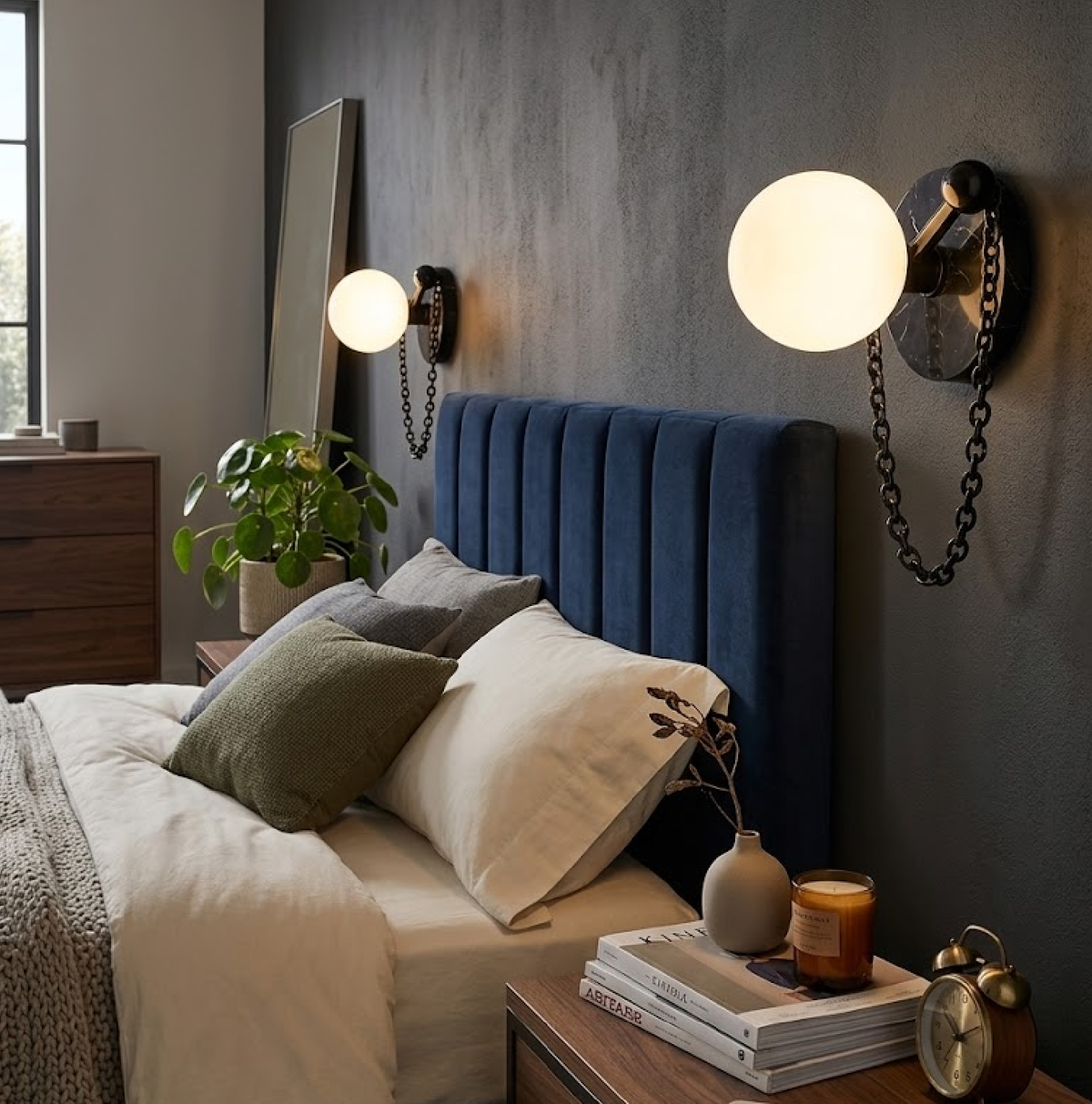 Petelise wandlamp met marmeren bol