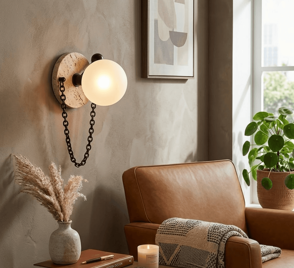 Petelise wandlamp met marmeren bol