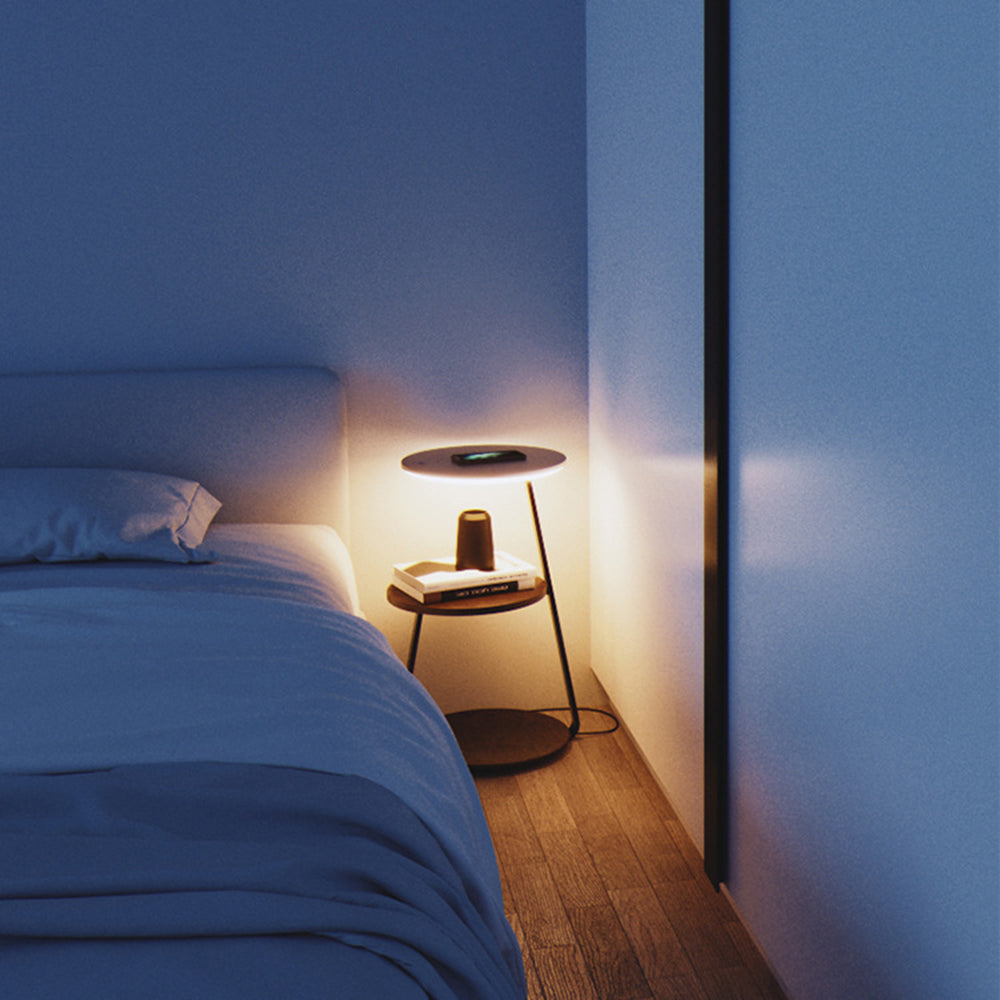 Ozawa Nachtkastje LED Zwart Metaal Hout Vloerlamp Slaapkamer