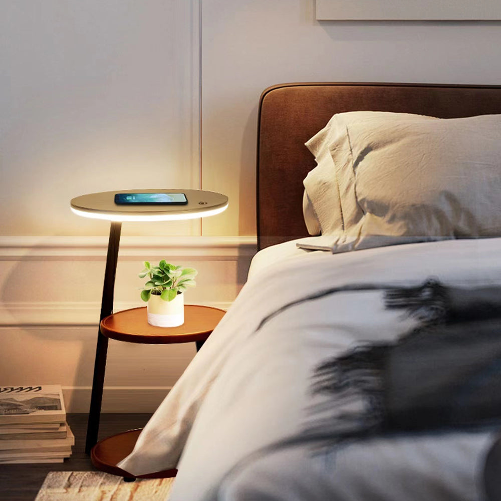 Ozawa Nachtkastje LED Zwart Metaal Hout Vloerlamp Slaapkamer