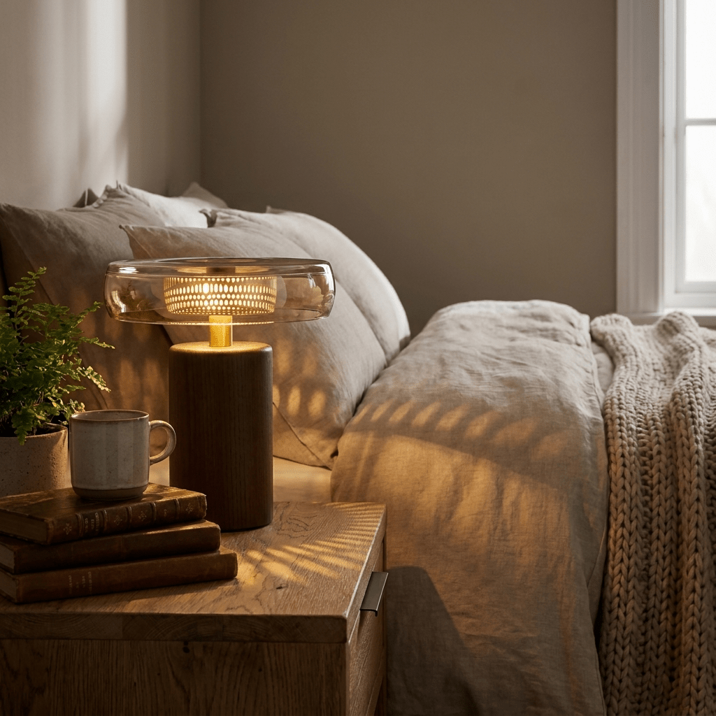 Renelia Disc tafellamp Walnootkleur