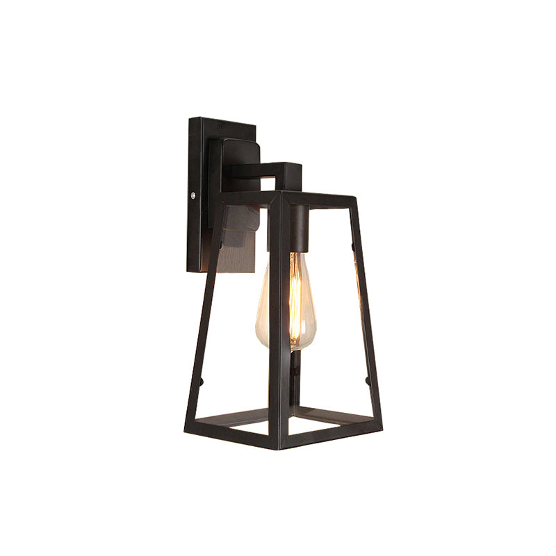 Alessio Retro Zwarte Industriële Lantaarn Wandlamp Metaal En Glas