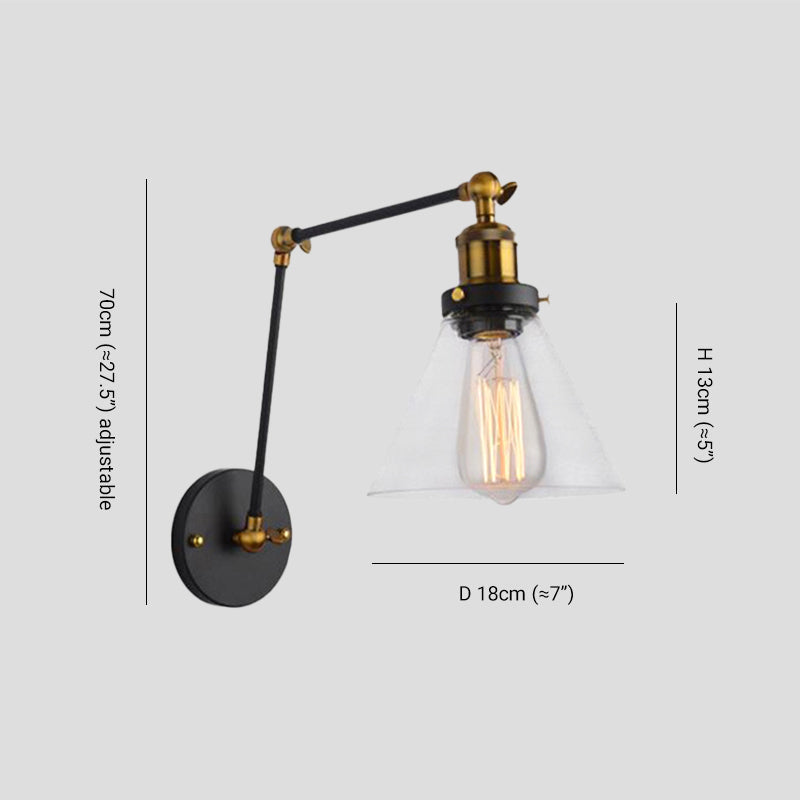 Brady Industial Verstelbare Wandlamp Metaal/Glas Zwart/Goud Slaapkamer/Keuken