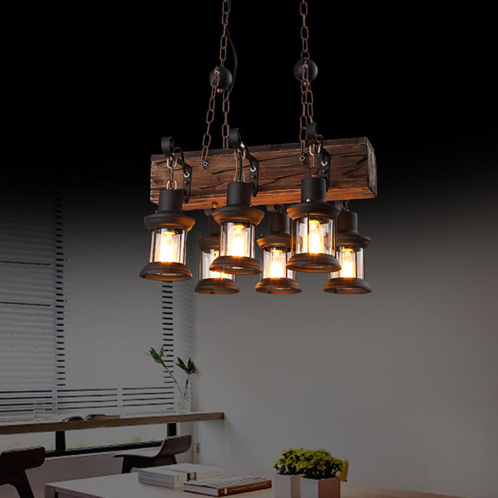 Austin Retro Rectangular Metal/Wood Lantern Pendant Light