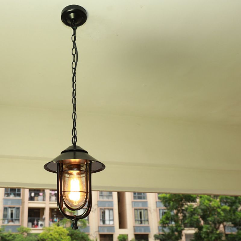 Alessio Retro Lantern Metal Pendant Light, Black/Bronze