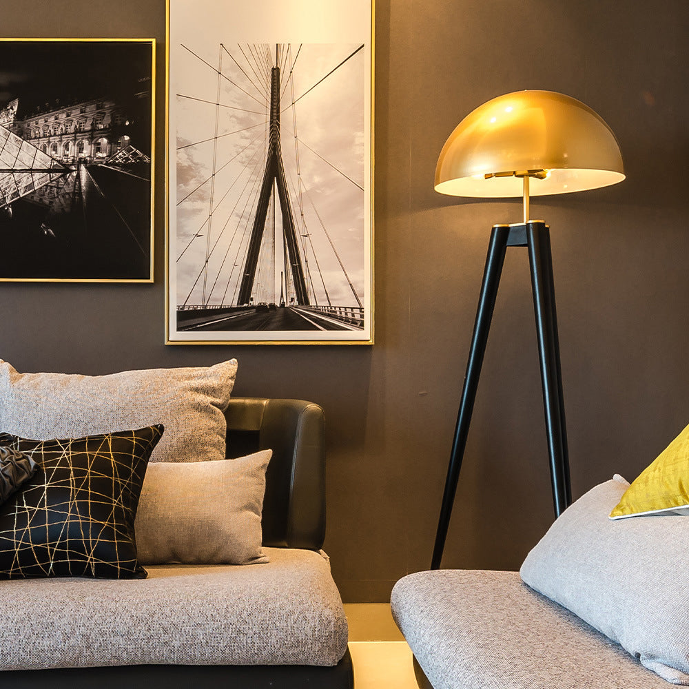 Carins Moderne Bol/Driepoot LED Vloerlamp Zwart/Goud Metaal Slaapkamer