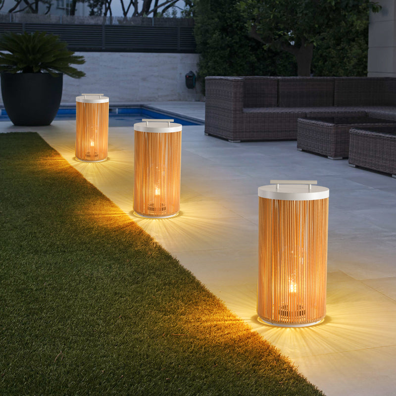 Ritta Retro LED Buiten Vloerlamp Kaki Metaal/Rattan Tuin