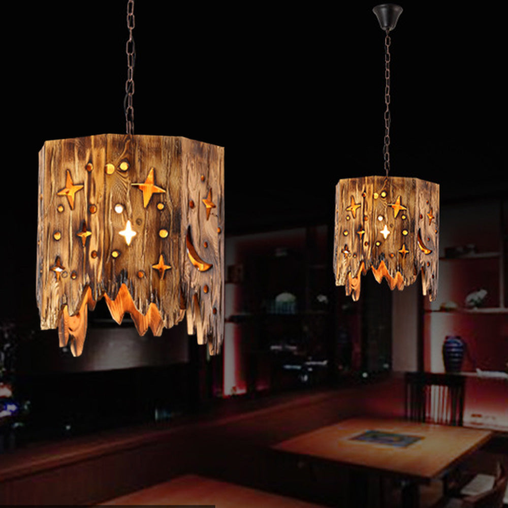 Austin Retro Starry Metal & Wood Pendant Light